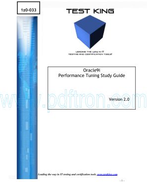 Cover of TestKing 1Z0-033 Oracle 9i Performance Tuning v2.0.pdf