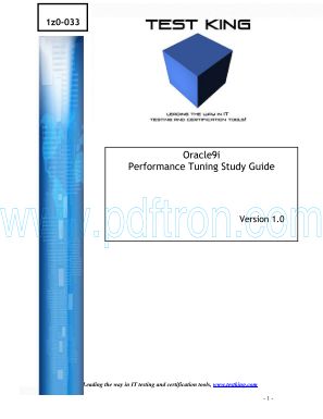 Cover of TestKing 1Z0-033 Oracle 9i Performance Tuning.pdf