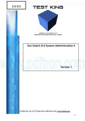 Cover of TestKing 310-012 Sun Solaris 8.0 System Administration II.pdf