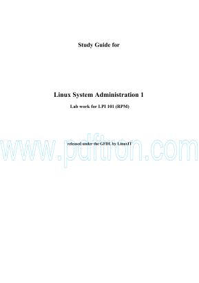 Cover of Study Guide for Linux System Administration I - Lab work for LPI 101.pdf