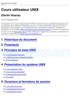 Cover of Cours Unix (Olivier Hoarau - Linux-France).pdf