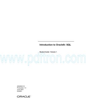 Cover of Oracle 9i Introduction to SQL Part I.pdf