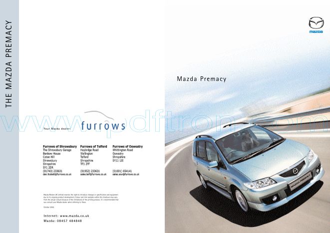 Cover of Mazda Premacy Car Brochure 2002.Pdf