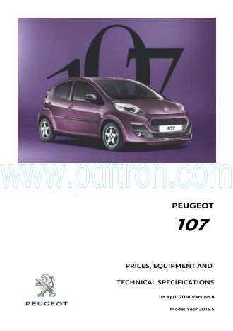 Cover of Peugeot 107 Prices And Specifications Brochure.Pdf