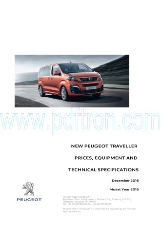 Cover of Peugeot Traveller Prices And Specifications Brochure.Pdf