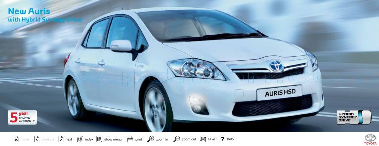 Cover of Toyota Auris Hybrid Car Brochure 2010.Pdf