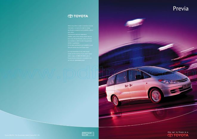 Cover of Toyota Previa Car Brochure 2000.Pdf