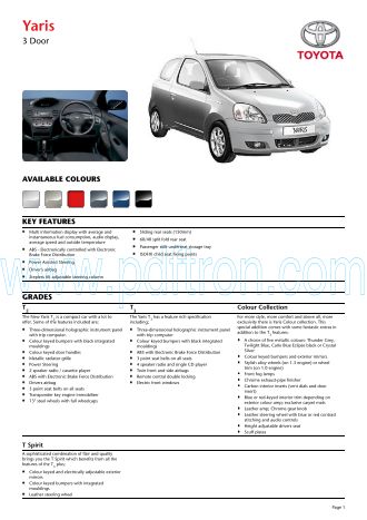 Cover of Toyota Yaris 3 Door Specification Brochure 2006.Pdf