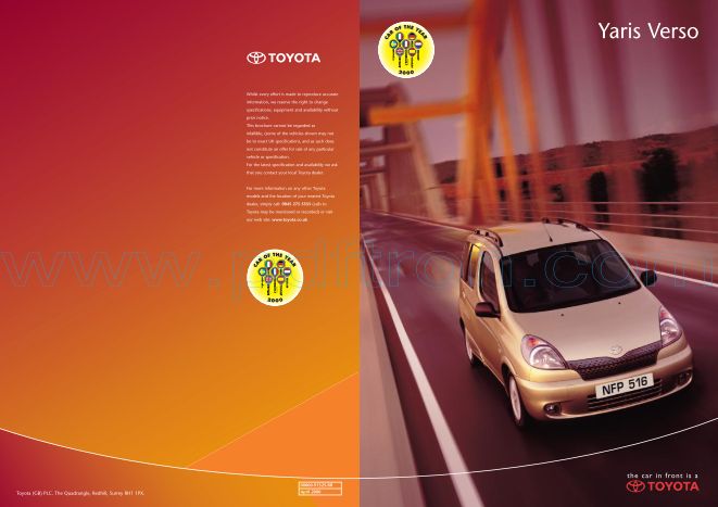 Cover of Toyota Yaris Verso Brochure 2000.Pdf