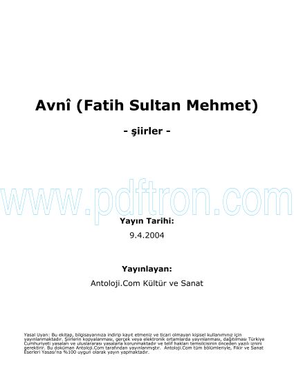 Cover of Fatih Sultan Mehmet Şiirleri.pdf