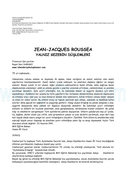 Cover of Jean Jacques Rousseau - Yalnız Gezerin Düşlemleri.pdf