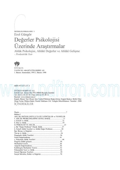 Cover of Erol Gungor - Degerler Psikolojisi.pdf