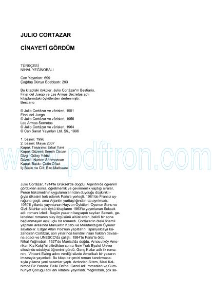 Cover of Julio Cortazar - Cinayeti Gordum.pdf