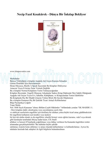 Cover of Necip Fazil Kısakürek - Dunya Bir Inkilap Bekliyor.pdf