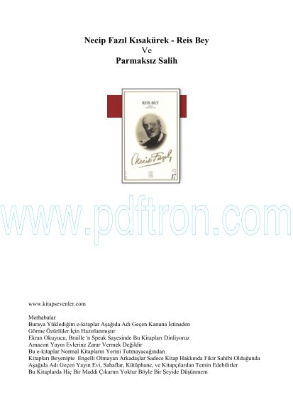 Cover of Necip Fazil Kısakürek - Reis Bey Ve Parmaksiz Salih.pdf