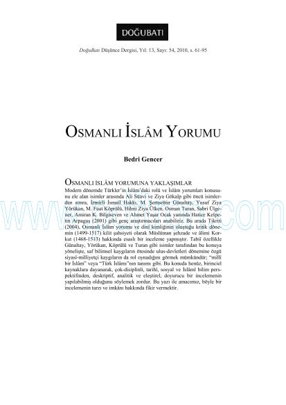 Cover of Bedri Gencer - Osmanlı İslam Yorumu.pdf