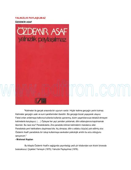 Cover of Ozdemir-Asaf - Yalnızlık-Paylaşılmaz.pdf