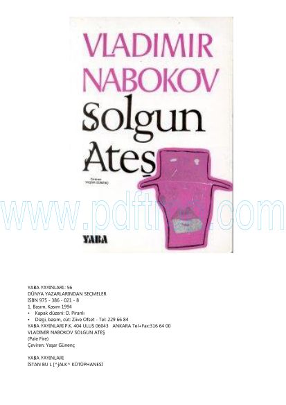 Cover of Vladimir Nabokov - Solgun Ates.pdf