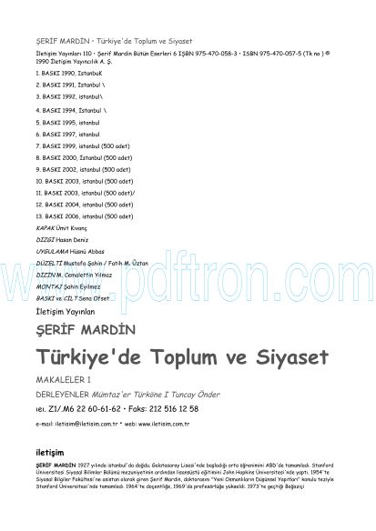 Cover of Serif Mardin - Turkiyede Toplum Ve Siyaset.pdf