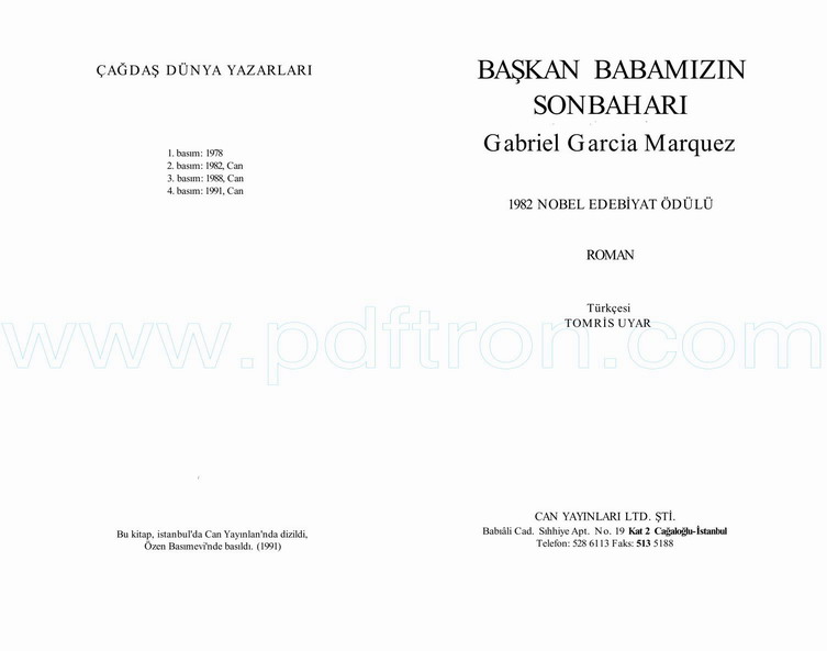 Cover of Gabriel Garcia Marquez - Baskan Babamizin Sonbahari.pdf