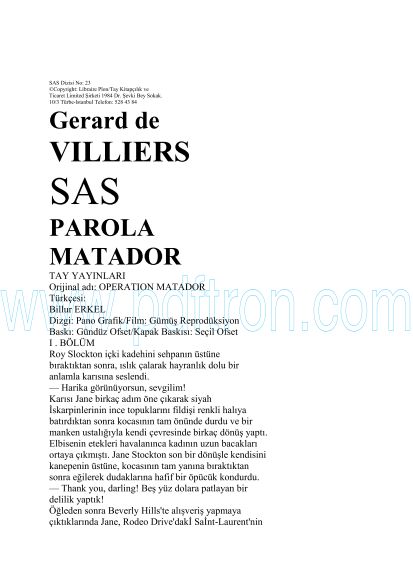 Cover of Gerard De Williers - 23 Parola Matador.pdf