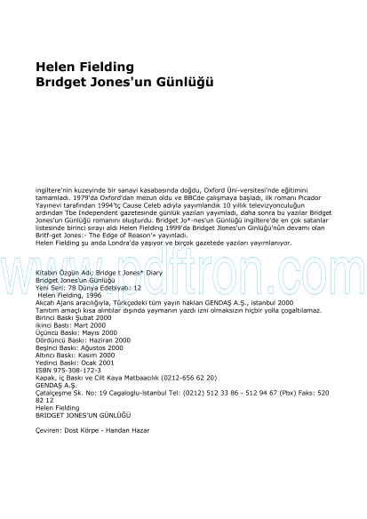 Cover of Helen Fielding - Brıdget Jones'un Gunlugu.pdf