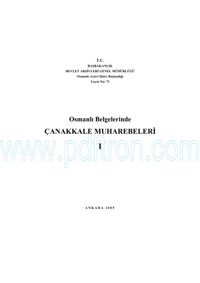 Cover of Osmanli Belgelerinde Canakkale Muharebeleri Cilt 1.pdf